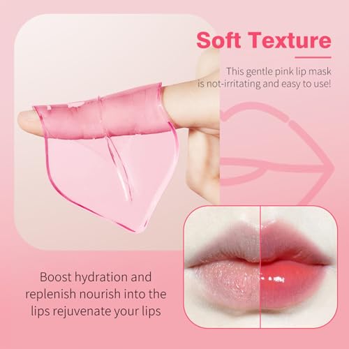 Charm Kiss 40 Pairs Collagen Lip Mask and Eye Mask, Pink Hydrating Eye Patches & Diminishing Lip Wrinkle Crystal Lip Mask, Deeply nourishes the eye area and lips, Under Eye Patches for Puffy Eyes