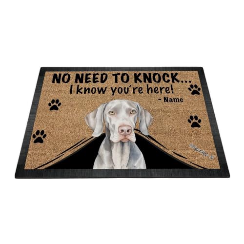 Ganshan Bi Personalized Door Mat with Watercolor Dog Weimaraner Welcome Floor Mat No Need to Knock I Know You're Here Gift for Dog Lover 27.5
