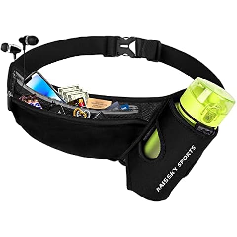 Waist Pack Sports Running Belt Pouch Bag with Water Bottle Holder and 2 Zipped Pockets for iPhone, Samsung or Smartphones hydration packs for Man Women Workout Outdoors Climbing Cycling Cover