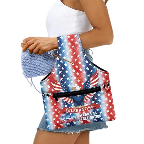 Image of ZUXONGSY Patriotic Eagle Yarn Bag America250 Knitting Tote Bag Cookies Yarn Tote Yarn Organizers and Storage for Women Knitting Yarn Storage Bag Organizer