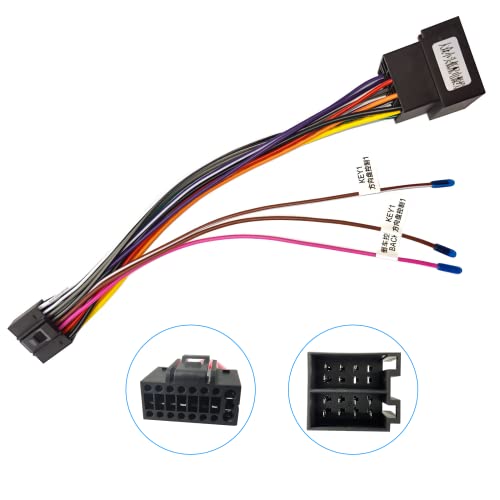 Hikity Câble Adaptateur de 16 Broches vers ISO pour Autoradio Android avec Fils de Commutateur de Volant Connecteur d'alimentation Adaptateur ISO avec Lignes de...