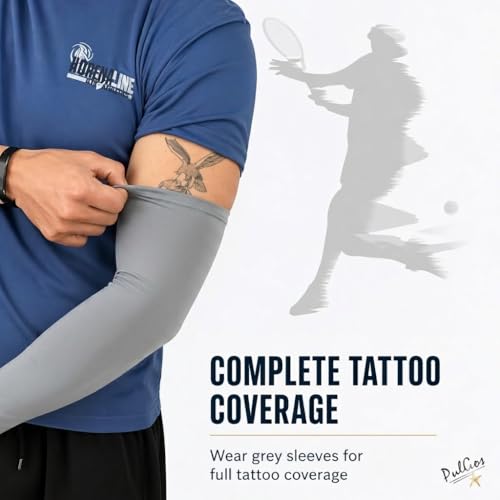 Image of PULGOS Grey Arm Sleeves for Men & Women (Pack of 2) | UV Sun Protection Cooling Sleeves | Breathable Sports Arm Sleeves for Cycling, Running, Driving & Outdoor Use
