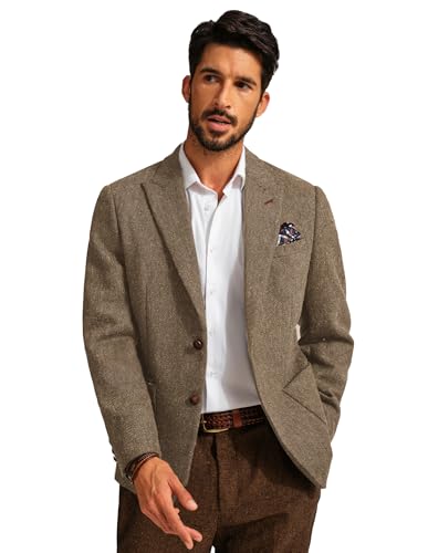 PJ PAUL JONES Mens Blazer Vintage Herringbone Tweed Blazer Two Button Wool Blend Sport Coat with Pocket Square3