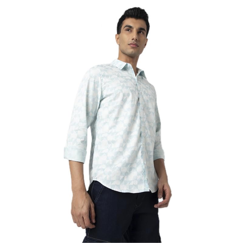 Image of MARK & ALBERT Men's Printed Full Sleeves Regular Fit Shirt Blue | 100% Cotton Stretchable Fabric