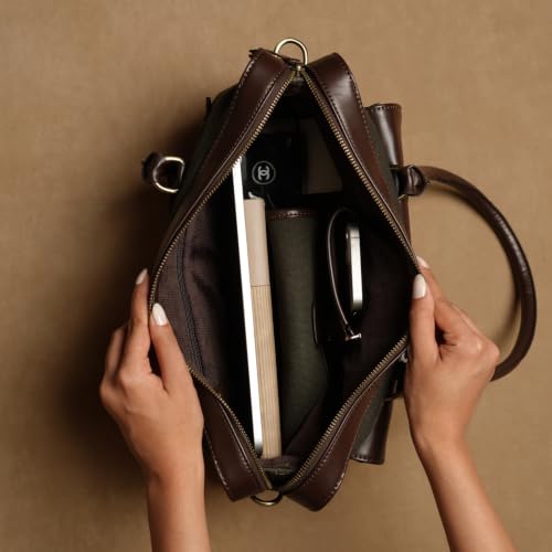 Image of Theater Miss Granger Structured Satchel Bag for Women | Canvas & Faux Leather Handbag with Fixed Top Handles & Detachable Crossbody Strap | Front Flap Buckle Pockets | Elegant Everyday Shoulder Bag