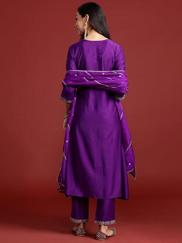 Image of INDO ERA Women's Viscose Embroidered A-Line Kurta and Pant with Dupatta Set (SHUTR6107)