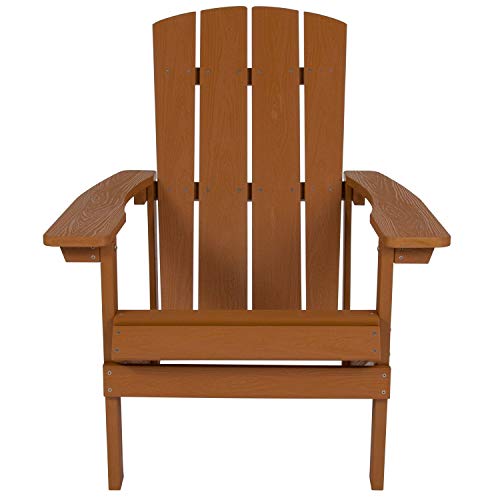 Flash Furniture JJ-C14501-TEAK-GG Charlestown Commercial Grade Indoor/Outdoor Adirondack Chair, Weather Resistant Durable Poly Resin Deck And Patio Seating, Teak thumb #7