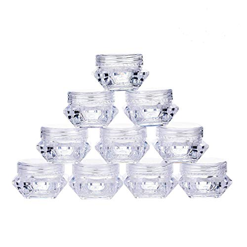 Healthcom 100 Pcs 5 Gram/5 ML Clear Empty Cosmetic Sample Jars Diamond-shape Plastic Cosmetic Pot Jars with Screw Caps Makeup Jar Bottles Lip Balm Containers for Eye Shadow Nails Powder Jewelry