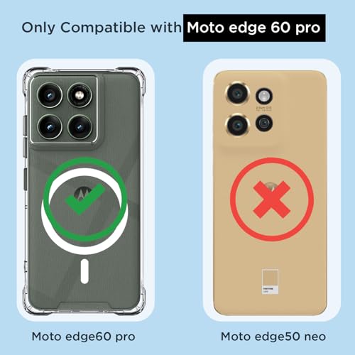 Image of Outlouders Back Cover for Motorola Moto Edge 60 Pro 5G Mag-Safe Transparent PC + TPU Bumper Case with Magnetic Support Shockproof Protection (Transparent Mag-Safe)