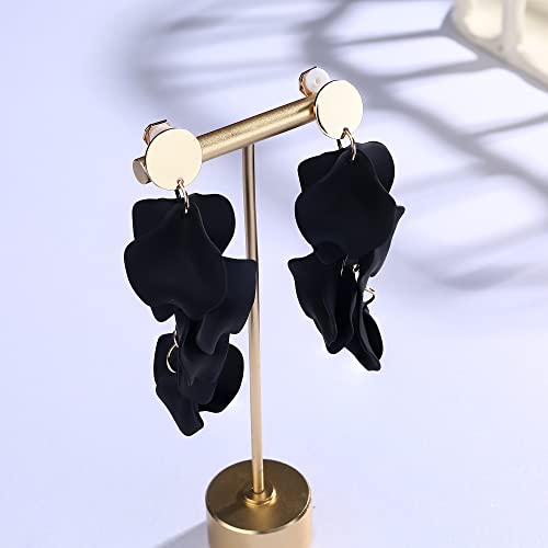 THUNARAZ Acrylic Clip on Earrings for Women Long Rose Petal Earrings Dangle Exaggerated Flower Earrings Drop Statement Floral Tassel Earring4
