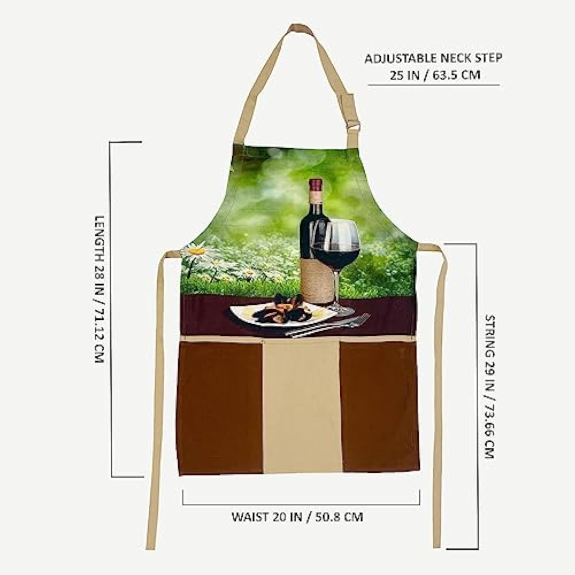 Stylish Cotton Apron with 3 Pockets for Home Kitchen Use