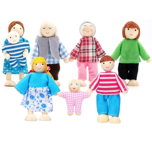 LATRAT Maison de poupée - Ensemble de famille - Accessoires en bois pour maison de poupée - Cadeau - Jouet pour enfants et familles de poupées