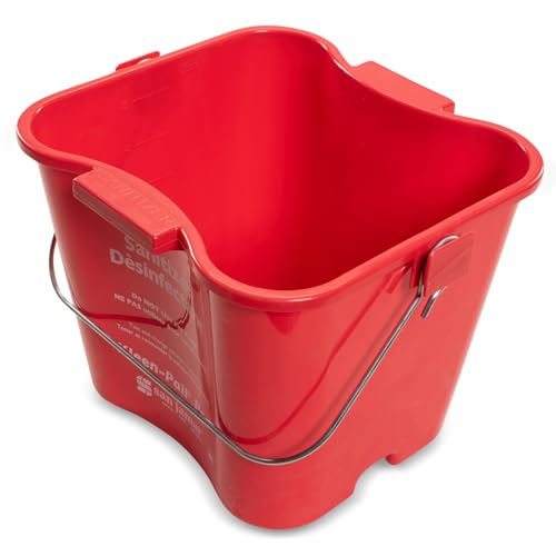 Image of San Jamar Kleen-Pail Pro Sanitizer Pail Cleaning Bucket with Bail Handle for Cleaning, Kitchens, Restaurants, And Janitorial Use, Plastic, 3 Quarts, Red