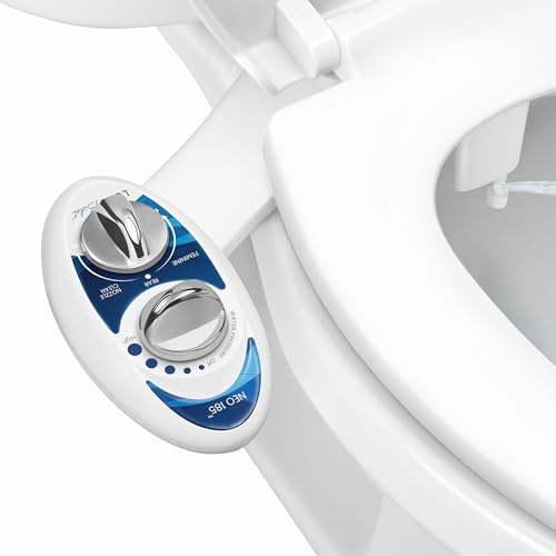 LUXE Bidet NEO 185 - Dual Nozzle, Self-Cleaning, Non-Electric Bidet Attachment for Toilet Seat, Adjustable Water Pressure, Rear & Feminine Wash (Blue)