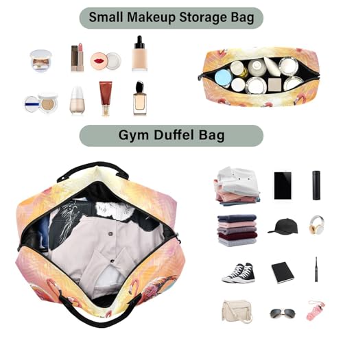 Flamingo Beach Sunset Duffle Bag for Travel, Gym Bag with Multiple Interior Pockets for Men Women Overnight Box Included 20.5 x 1.9 x 13.8 In4
