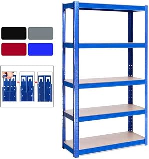 Shelves for Storage, Garage Racking Shelving Unit, 5 Tier Heavy Duty Shelf Unit for Shed Warehouse Workshop Garden, H 150 x W 70 x D 30 Cm, Black, Metal & MDF Boltless Assembly System