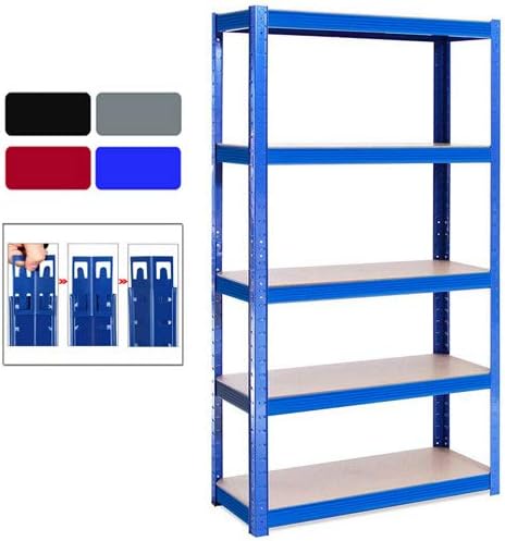 Shelves for Storage, Garage Racking Shelving Unit, 5 Tier Heavy Duty Shelf Unit for Shed Warehouse Workshop Garden, H 150 x W 70 x D 30 Cm, Black, Metal & MDF Boltless Assembly System