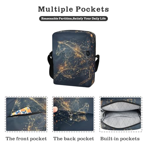 messenger bag for women crossbody men's shoulder bag Womens Cross Body Purse Bags Adjustable Strap for School School- Digital Style Glitter Running Horse2