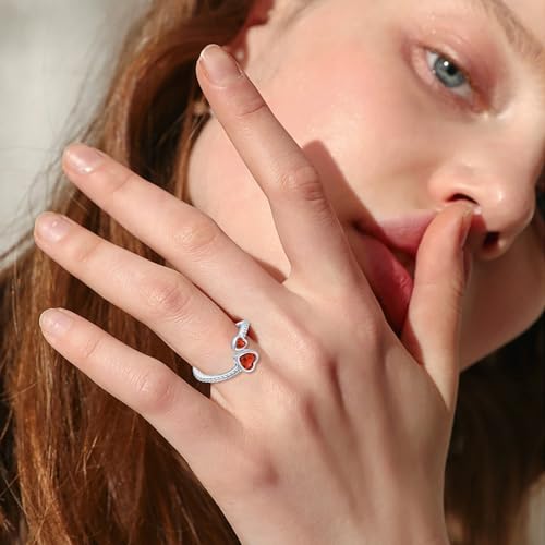 925 Sterling Silver Birthstone Rings for Women Adjustable Open Heart Ring Constellation Month Band for Birthday Gifts3