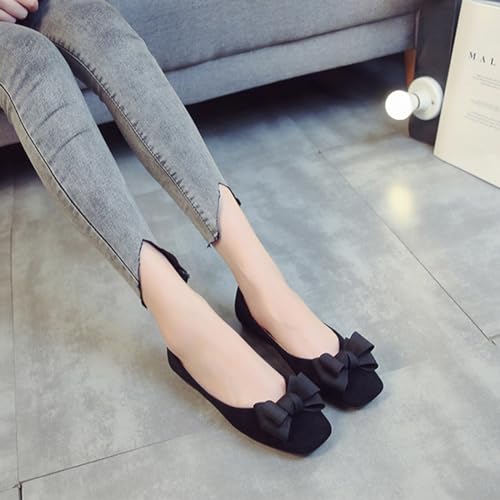 Optigard Women's Suede Square Toe Bow Ballet Flats Comfortable Casual Flat Loafers Lightweight Slip On Dress Shoes4