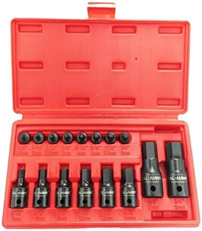 Cal-Hawk AISHB16M 16 PC hexagonal métrico Allen Master Impact Socket Bit Set CR-MO Acero 1/4 3/8 1/2 Dr