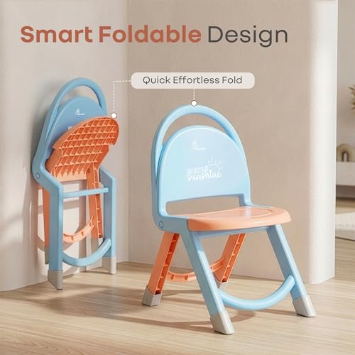 Image of R for Rabbit Jelly Bean Zippy Kids Folding Chair for 1-8 Years | Ergonomic Back Support | Lightweight & Portable | Stable Triangular Design | Indoor Outdoor Study Play Chair, Upto 40 kg (Blue Peach)