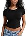 ZeroBound Built in Shelf Bra Crop Tops - Short Sleeve Y2k Tee for Women, Crew Neck Basic Casual Crop T Shirt, Spring and Summer Cute Workout Shirt Black XL