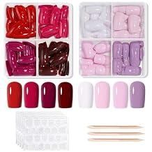 Honey Joy Short Square Press On Nails Kit, 192PCS Glossy Red & Pink Fake Nails with Adhesive Tabs, Pre-Numbered Short Press On Nails for DIY Manicure NT191