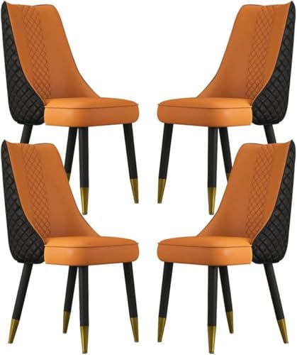 Image of Dream Furnishing - Set of 4 Dinning Chairs Elegant & Luxury Looks Strong Metal Frame Legs for Home Cafe Office Hotel (Black-Orange)