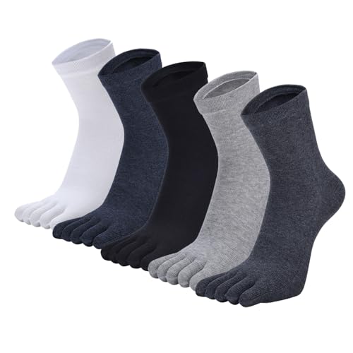 Soleeya 5 Paia Calzini con Dita Separate Donna Uomo, 39-45 Calze con le Dita Donna Uomo Sportivi in Cotone Traspirante Calze 5 Dita (IT, Numero, 39, 45, Regular, Regular, 5 colori)
