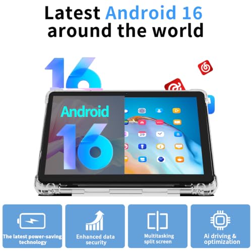 Image of Android 16 10 inch Tablets, 20GB RAM 128GB ROM 2TB Expandable, 2GHz Octa-core Processor, 2 in 1 Tablet with Stylus Mouse Keyboard Case, 5G WiFi6, BT 5.0, 6000mAh, Widevine L1, GMS