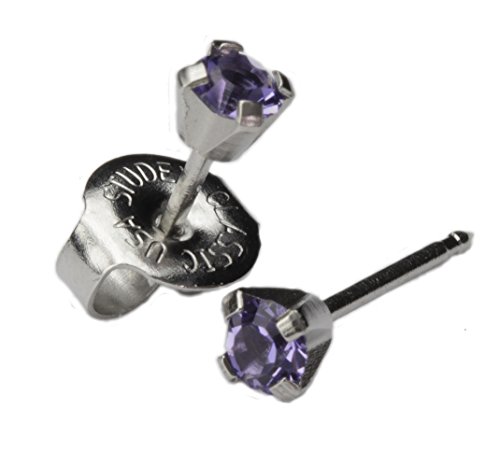 Ear Piercing Earrings Silver 3mm Lavender Colored Crystal Studex System 75 Stainless