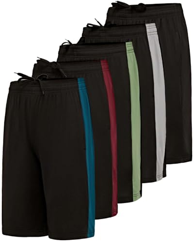 Image of Real Essentials 5 Pack: Boys' Dry Fit Basketball Shorts for Youth Kids Teens - Athletic Running Soccer Sports with Pockets