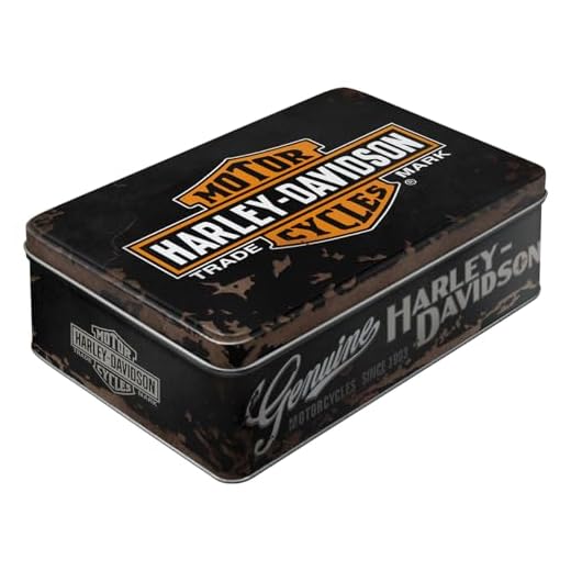 Nostalgic-Art Caja ​Plana de Metal Retro Harley-Davidson – – Idea de Regalo para Aficionados as Motos, Lata con Tapa, Diseño Vintage, 23x16x7 cm