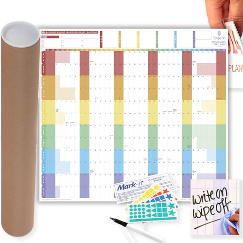 2024/25 Academic Year Wall Planner Fully Laminated For Student Home Office & Teachers Parent with Dry Wipe Marker Pen & Stickers (Rainbow, Giant 119X93cm)