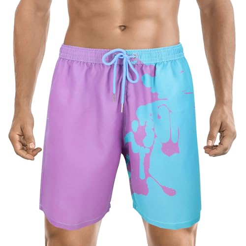 Farbwechselnde Badehose für Männer, Badehose für Herren, Sport schnell trocknend Temperatur empfindlich wechselnde Shorts (DE/NL/SE/PL, Alphanumerisch, M, Regular, Regular, Standard, Blau und Lila)