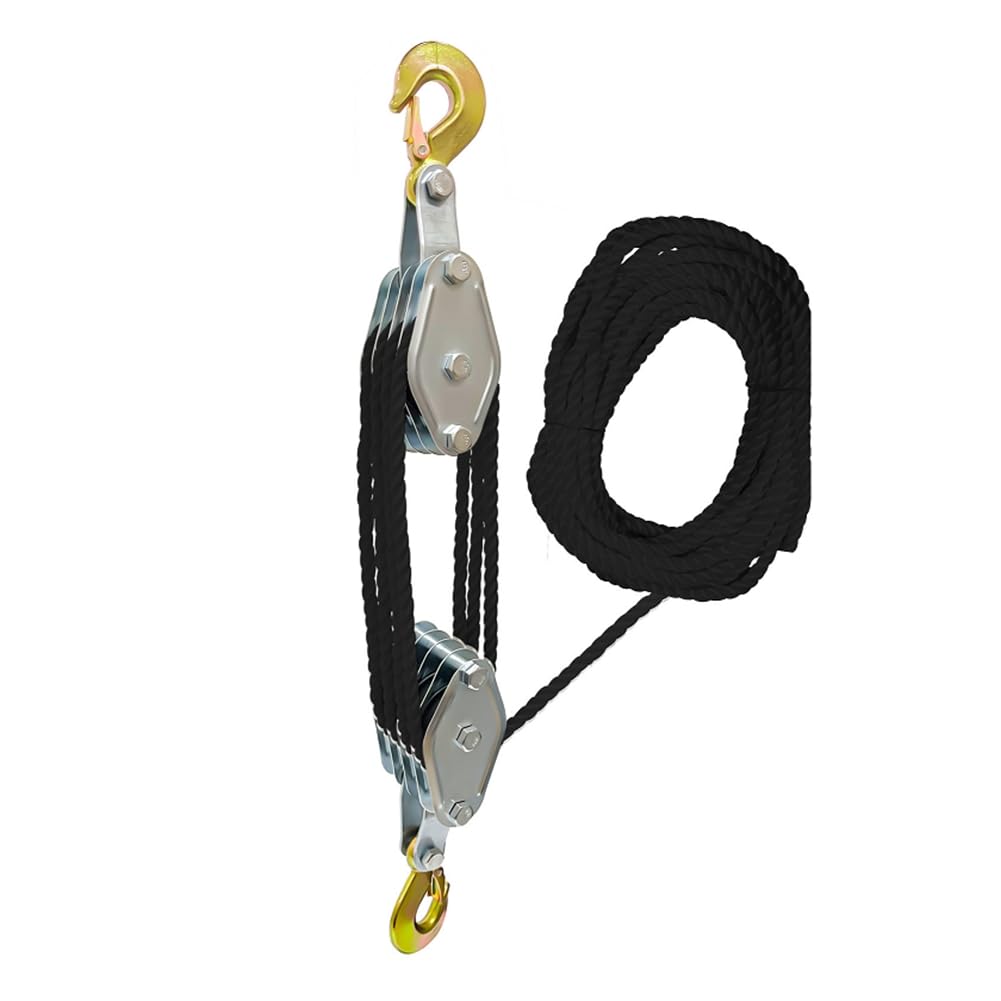 UDSKNV[KSL Rope Pulley Block Zinc Alloy Hook Handheld Crane Heavy Duty Polyethylene Rope Pulley Hoist Manual Lifting Device