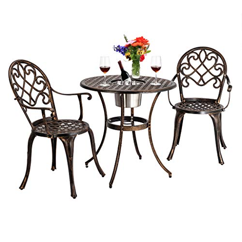 LOVEPET Classical Style Balcony Furniture Cast Aluminum Outdoor 3 Piece Patio Bistro Set