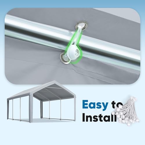 Image of ADVANCE OUTDOOR 10x20 ft Carport Replacement Top Cover w /Leg Cloth, Heavy Duty Waterproof & UV Protected, Easy Installation with Ball Bungees, Gray, Roof Only