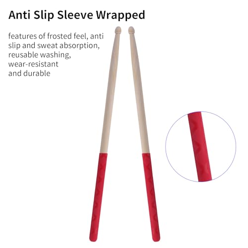 1 par de baquetas para batería 5A de madera de arce con mango antideslizante y punta triangular, para instrumentos de percusión (rojo) miniatura 3
