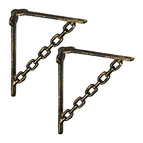 Relaxdays Escuadras Estantería Hierro Fundido, Set de 2, Envejecidas, Soportes Retro, Diseño Cadena, Color Bronce