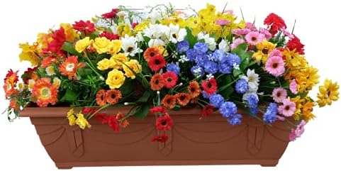 Artificial Black 70cm Trough with Wild Flowers, Out Door Artificial Flowers, Planter Trough and Bark