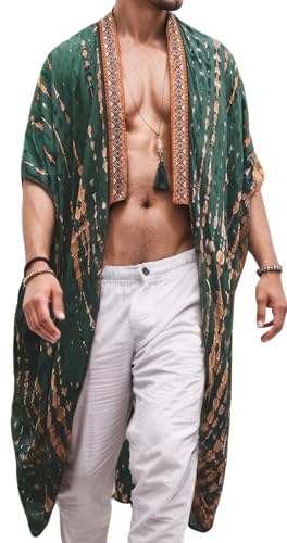 Kimono ligero para hombre bata larga de verano con frente abierto de manga media para playa y hogar