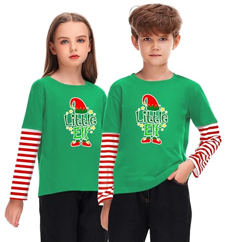 Image of Remimi Unisex Kids Christmas Long Sleeve Shirt Xmas Print Stripe Shirts 2-12 Years
