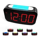 Digital Alarm Clock for Bedrooms, Bedside Alarm Clocks with 7 Color Night Light, Large LED Display,