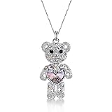 ZIOZIA Teddy Bear Necklace for Women Made with Pink Swarovski Crystal Pendant Kids Jewelry for Girls Birthday Gifts for Daughter and Granddaught