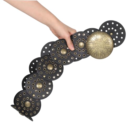 Vintage Western Style Wide Disc Belt for Women Cowboy Accessory with Intricate Metal Buckle for Jeans and Dresses Adds Unique Touch to Your Outfit3