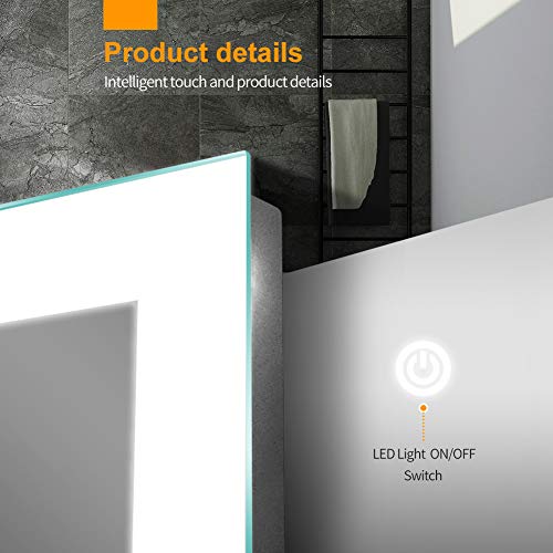 Janboe Led Illuminated Bathroom Mirror Wall Mounted Bathroom Vanity Mirror with Touch Switch for Makeup Cosmetic Shaving 700x500mm