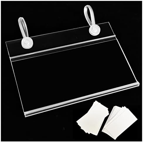 140 PCS Plastic Wire Shelf Label Holder - Shelf Label Holders 3.1" x 1.6", Wire Basket Label Holders with Hook and 140pcs Label Inserts