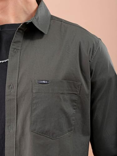 Image of The Indian Garage Co Men's Cotton Slim Fit Solid Full Sleeves Spread Collar Casual Shirt